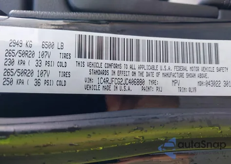 2018 Jeep Grand Cherokee High Altitude 4X4 from USA, damaged, VIN 1C4RJFCG2JC406880